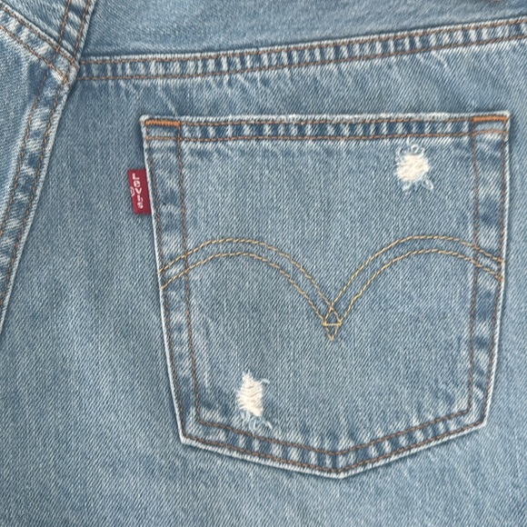 Levi's Blue Distressed Jean Shorts High-Waisted - Picture 7 of 8
